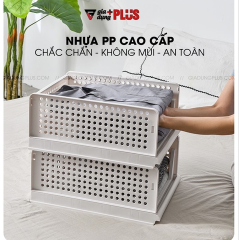 Hộp đựng đồ ngăn kéo để phân chia tủ quần áo, đựng đồ đa năng gấp gọn LAZYDO (bản nâng cấp có thanh chắn trước) - Gia dụng Plus