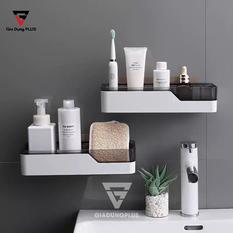 Kệ Chữ Nhật Dán Tường Nhựa ABS Đa Năng (Trắng Phối Đen) Sang Trọng ShuangQing (SQ-0101) - Gia dụng Plus