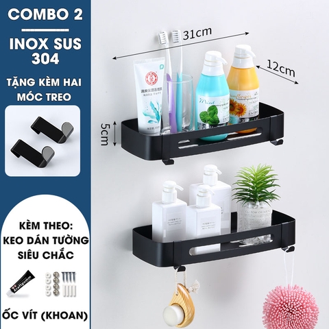 Kệ Chữ Nhật INOX SUS 304 Dán Tường Đa Năng Cho Phòng Tắm LAZYDO (LZ-0704) - Gia dụng Plus