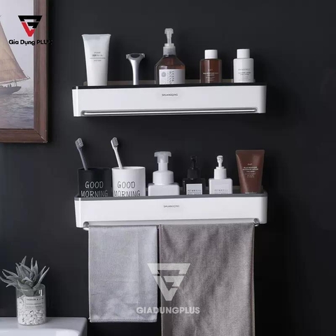 Kệ Chữ Nhật Dán Tường Dài, Kèm Thanh Treo Khăn Cực Kỳ Tiện Lợi SHUANGQING (SQ-0102) - Gia dụng Plus