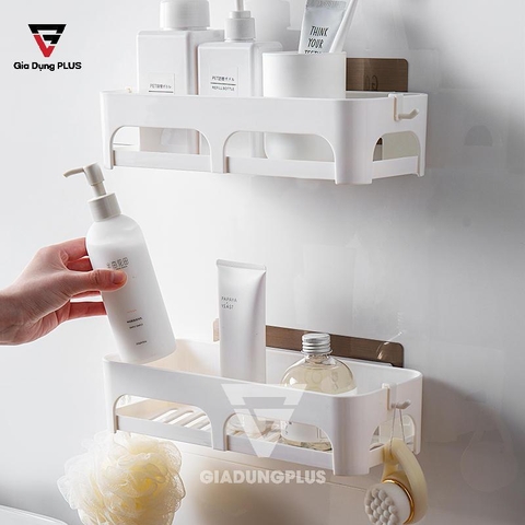 Kệ Nhựa Chữ Nhật Dán Tường Đựng Đồ Đa Năng | Màu Trắng Tinh Khôi | Kèm Móc Treo | ShuangQuing - Gia dụng Plus