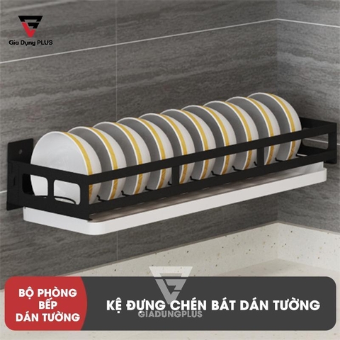 Kệ Đựng Chén Bát INOX 304 Treo Tường Chắc Chắn, Không Cần Khoan Tường (Sơn Tĩnh Điện Màu Đen) Cao Cấp Cho Phòng Bếp (LZ-0201) - Gia dụng Plus