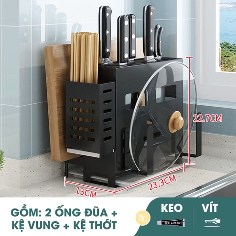 Kệ Để Dao Thớt & Đũa Đa Năng (Đặt Bàn & Treo Tường) Bằng Inox SUS 201, Sơn Tĩnh Điện Lazydo (LZ-0216) - Gia dụng Plus