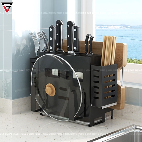 Kệ Để Dao Thớt & Đũa Đa Năng (Đặt Bàn & Treo Tường) Bằng Inox SUS 201, Sơn Tĩnh Điện Lazydo (LZ-0216) - Gia dụng Plus