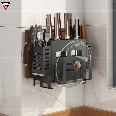 Kệ Để Dao Thớt & Đũa Đa Năng (Đặt Bàn & Treo Tường) Bằng Inox SUS 201, Sơn Tĩnh Điện Lazydo (LZ-0216) - Gia dụng Plus