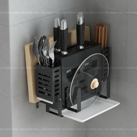 Kệ Để Dao Thớt & Đũa Đa Năng (Đặt Bàn & Treo Tường) Bằng Inox SUS 201, Sơn Tĩnh Điện Lazydo (LZ-0216) - Gia dụng Plus