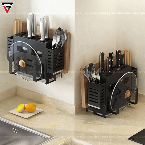 Kệ Để Dao Thớt & Đũa Đa Năng (Đặt Bàn & Treo Tường) Bằng Inox SUS 201, Sơn Tĩnh Điện Lazydo (LZ-0216) - Gia dụng Plus