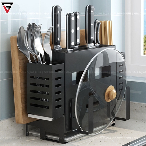 Kệ Để Dao Thớt & Đũa Đa Năng (Đặt Bàn & Treo Tường) Bằng Inox SUS 201, Sơn Tĩnh Điện Lazydo (LZ-0216) - Gia dụng Plus