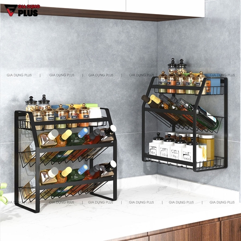 Kệ Để Gia Vị / Chai Lọ Đa Năng Có Mặt Nghiêng Chuyên Dụng Đựng Chai Lọ Bằng Thép Carbon / Sơn Tĩnh Điện | Nanjie - Gia dụng Plus