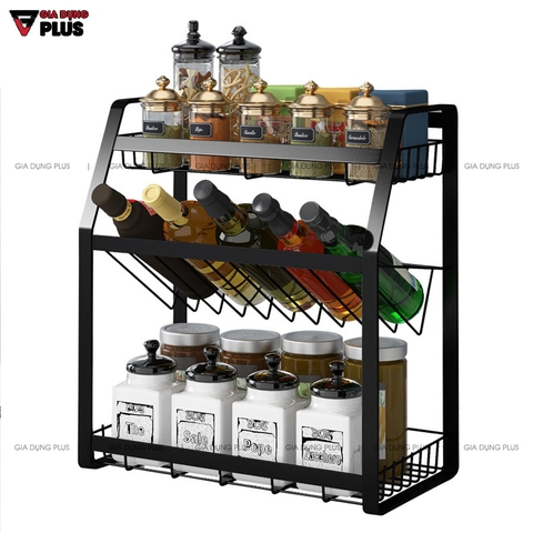 Kệ Để Gia Vị / Chai Lọ Đa Năng Có Mặt Nghiêng Chuyên Dụng Đựng Chai Lọ Bằng Thép Carbon / Sơn Tĩnh Điện | Nanjie - Gia dụng Plus