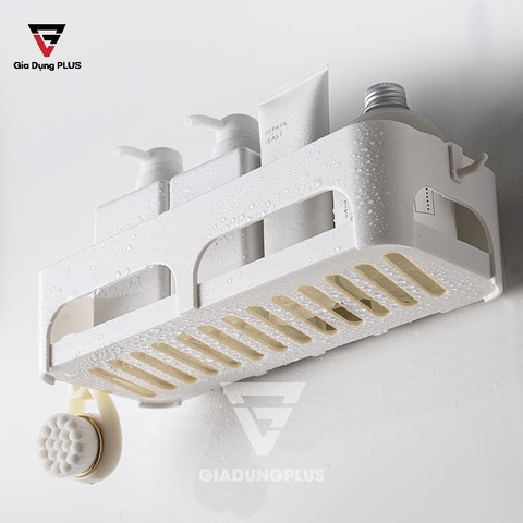 Kệ Nhựa Chữ Nhật Dán Tường Đựng Đồ Đa Năng | Màu Trắng Tinh Khôi | Kèm Móc Treo | ShuangQuing - Gia dụng Plus