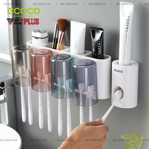 Hộp Đựng Bàn Chải Đánh Răng, Đồ Dùng Vệ Sinh Cá Nhân Dán Tường Kèm Cốc Súc Miệng Trong Suốt Cao Cấp | Ecoco Chính Hãng - Gia dụng Plus