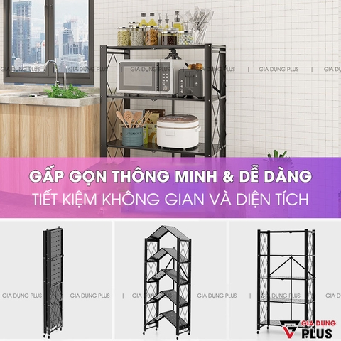 Kệ Đựng Đồ Đa Năng Gấp Gọn Cho Phòng Khách, Bếp, Tắm, Ngủ Cực Kỳ Tiện Lợi Bằng Thép Carbon Chắc Chắn | Nanjie - Gia dụng Plus