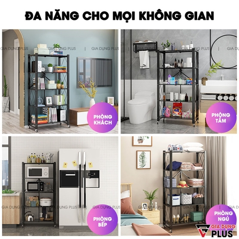 Kệ Đựng Đồ Đa Năng Gấp Gọn Cho Phòng Khách, Bếp, Tắm, Ngủ Cực Kỳ Tiện Lợi Bằng Thép Carbon Chắc Chắn | Nanjie - Gia dụng Plus