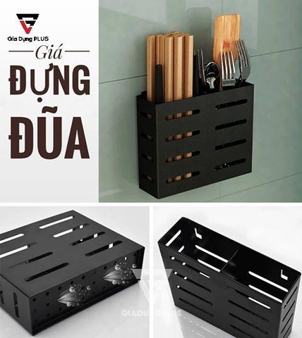 Ống đựng đũa thìa dán tường Gia Dụng Plus cao cấp inox 304, không cần khoan tường đục lỗ Lazydo (LZ-0204) - Gia dụng Plus