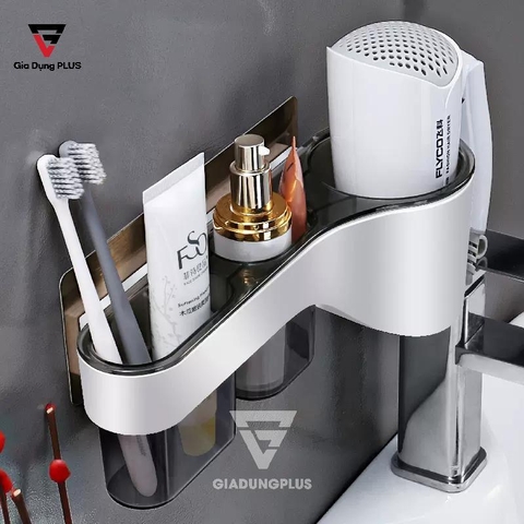 Kệ Để Máy Sấy Tóc Dán Tường, Hai Ngăn Đựng Đồ Tiện Ích - Chính Hãng ShuangQuing (PL-0113) - Gia dụng Plus