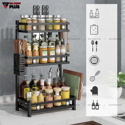 Kệ Gia Vị Đặt Bàn Đa Năng Bằng Thép Carbon / Sơn Tĩnh Điện 5 Lớp (Hai Tầng & Ba Tầng) | Nanjie - Gia dụng Plus