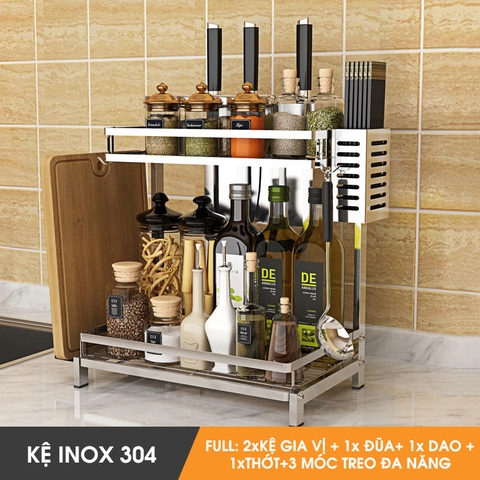 Kệ Để Gia Vị, Chai Lọ Inox 304 Cao Cấp Đặt Bàn Kèm Phụ Kiện Đa Năng (2 Tầng & 3 Tầng) LAZYDO (TG-0213) - Gia dụng Plus