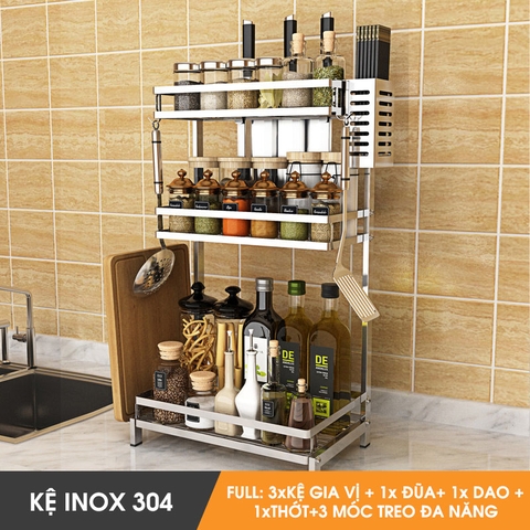 Kệ Để Gia Vị, Chai Lọ Inox 304 Cao Cấp Đặt Bàn Kèm Phụ Kiện Đa Năng (2 Tầng & 3 Tầng) LAZYDO (TG-0213) - Gia dụng Plus