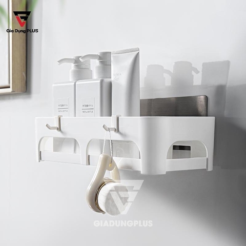 Kệ Nhựa Chữ Nhật Dán Tường Đựng Đồ Đa Năng | Màu Trắng Tinh Khôi | Kèm Móc Treo | ShuangQuing - Gia dụng Plus