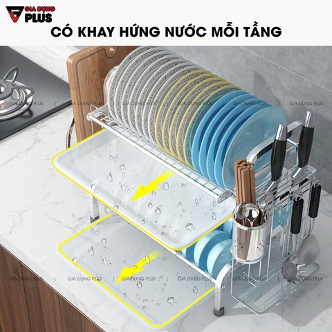 Kệ Đựng Chén Đĩa Ráo Nước Đặt Bàn Đa Năng | Có Khay Hứng Nước Sạch Sẽ Giúp Bếp Gọn Gàng Hơn | Nanjie - Gia dụng Plus