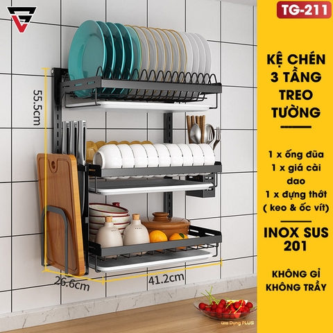 Kệ Để Chén Bát & Đĩa, Ly Cốc Đa Năng Đặt Bàn INOX SUS 201, Sơn Tĩnh Điện Không Gỉ ( 2 Tầng & 3 Tầng ) | Tiggang - Gia dụng Plus