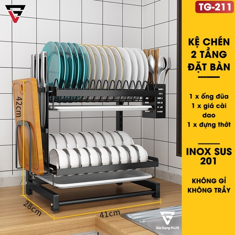 Kệ Để Chén Bát & Đĩa, Ly Cốc Đa Năng Đặt Bàn INOX SUS 201, Sơn Tĩnh Điện Không Gỉ ( 2 Tầng & 3 Tầng ) | Tiggang - Gia dụng Plus