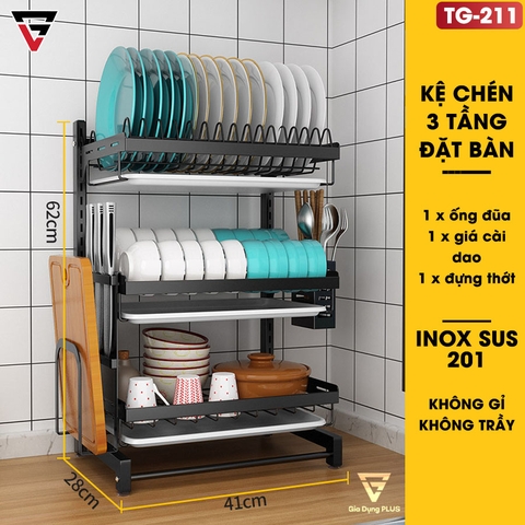 Kệ Để Chén Bát & Đĩa, Ly Cốc Đa Năng Đặt Bàn INOX SUS 201, Sơn Tĩnh Điện Không Gỉ ( 2 Tầng & 3 Tầng ) | Tiggang - Gia dụng Plus