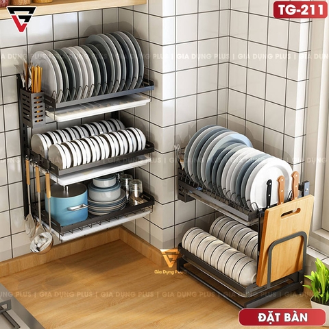 Kệ Để Chén Bát & Đĩa, Ly Cốc Đa Năng Đặt Bàn INOX SUS 201, Sơn Tĩnh Điện Không Gỉ ( 2 Tầng & 3 Tầng ) | Tiggang - Gia dụng Plus