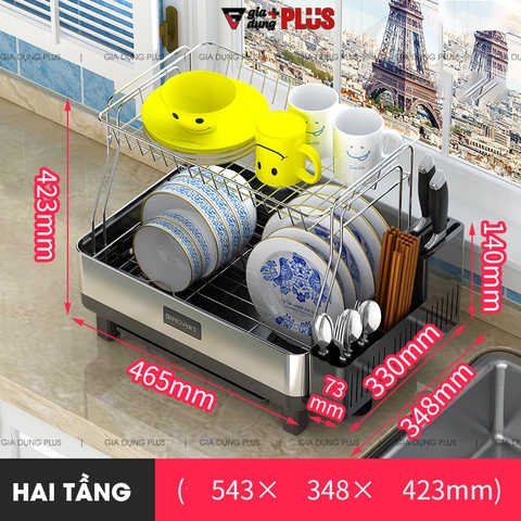 Kệ úp chén bát đĩa thông minh inox 304 cao cấp ráo nước bên bồn rửa SINOART - Gia dụng Plus