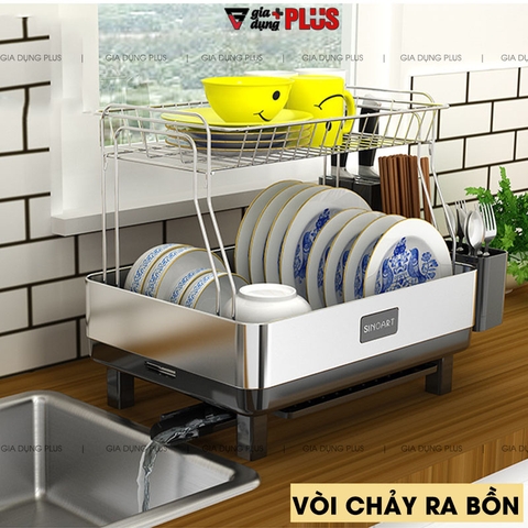 Kệ úp chén bát đĩa thông minh inox 304 cao cấp ráo nước bên bồn rửa SINOART - Gia dụng Plus