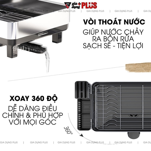 Kệ úp chén bát đĩa thông minh inox 304 cao cấp ráo nước bên bồn rửa SINOART - Gia dụng Plus