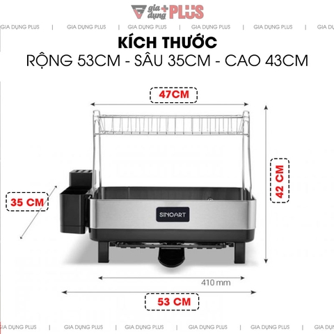 Kệ úp chén bát đĩa thông minh inox 304 cao cấp ráo nước bên bồn rửa SINOART - Gia dụng Plus
