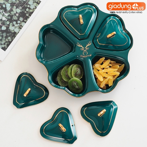 Hộp Đựng Kẹo Mứt Bông Hoa Gốm Sứ Thủ Công | Màu Xanh Ngọc Lục Bảo Cao Cấp | Phong Cách Bắc Âu Sang Trọng - Gia dụng Plus