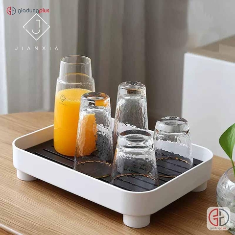 Khay Trà Nhựa Hiện Đại, Đơn Giản | Có Khay Thoát Nước Tiện Lợi | Hình Chữ Nhật , Phong Cách Bắc Âu Sang Trọng JIANXIA (JX-0301) - Gia dụng Plus