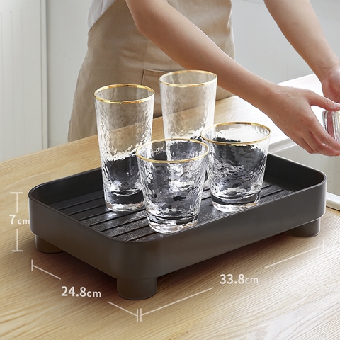 Khay Trà Nhựa Hiện Đại, Đơn Giản | Có Khay Thoát Nước Tiện Lợi | Hình Chữ Nhật , Phong Cách Bắc Âu Sang Trọng JIANXIA (JX-0301) - Gia dụng Plus