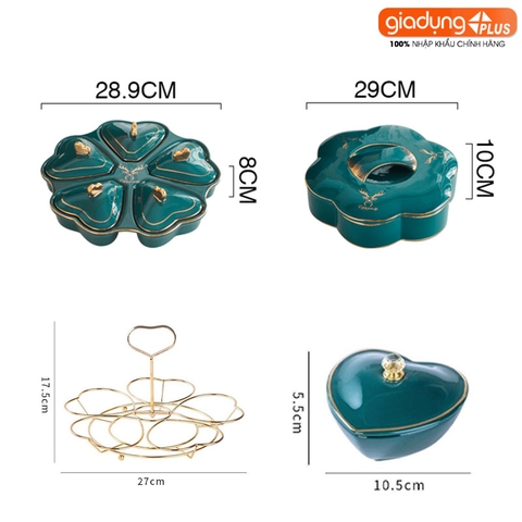 Hộp Đựng Kẹo Mứt Bông Hoa Gốm Sứ Thủ Công | Màu Xanh Ngọc Lục Bảo Cao Cấp | Phong Cách Bắc Âu Sang Trọng - Gia dụng Plus