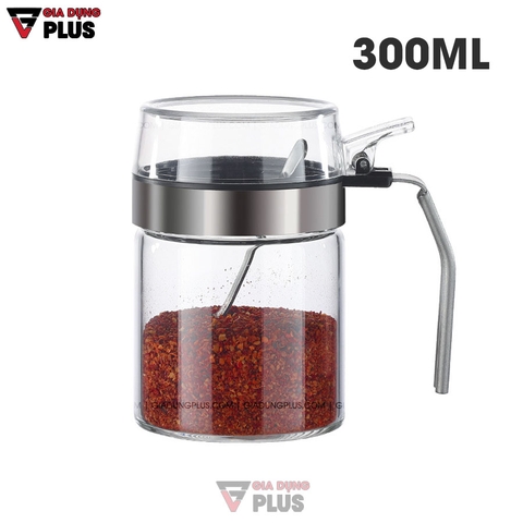 Lọ Đựng Gia Vị Nắp Bật Thuỷ Tinh Borosilicate Chống Ẩm, Có Tay Cầm Viền INOX 304 | Tặng Kèm Muỗng INOX 304 | Kuake - Gia dụng Plus