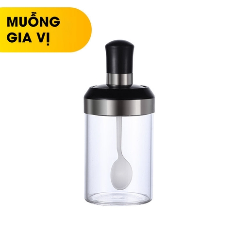 Lọ Đựng Gia Vị Muỗng Nắp Thuỷ Tinh Borosilicate (Màu Trắng) Có Nắp Viền INOX 304 | KUAKE - Gia dụng Plus