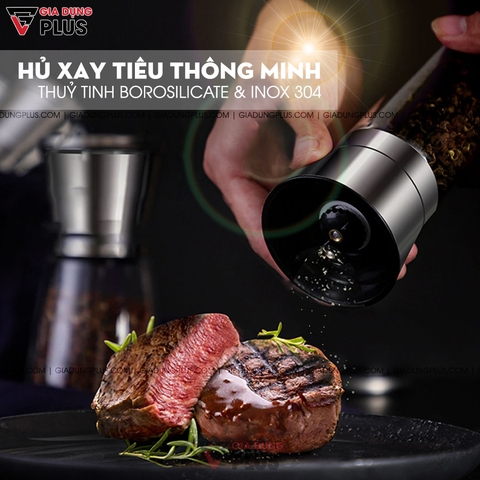 Lọ Xay Tiêu Thủ Công Thuỷ Tinh Borosilicate & Núm Xay Bằng INOX 304 Cao Cấp | KUAKE - Gia dụng Plus