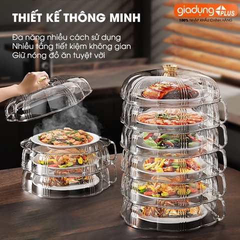 Lồng bàn giữ nhiệt đa năng 360 độ nhựa PET có nhiều tầng giúp chống bụi & côn trùng - bảo quản đồ ăn cho mùa Đông & Tết - Gia dụng Plus