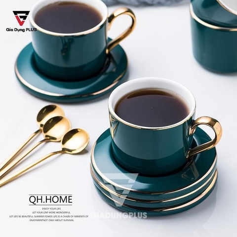 Bộ Ấm Trà Cao Cấp & Cực Đẹp Bằng Sứ - Màu Xanh Ngọc Lục Bảo Sang Trọng - Phong Cách Quý Tộc Bắc Âu | QuianHuiju - Gia dụng Plus