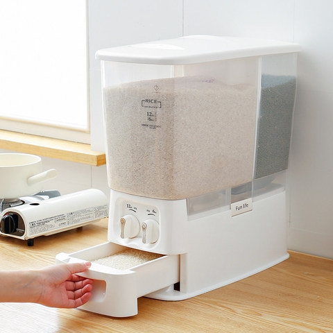 Thùng Gạo Thông Minh 2 Ngăn 18KG (12KG & 6KG) Tiện Lợi Cho Gia Đình Lớn | Jianxia - Gia dụng Plus