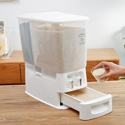 Thùng Gạo Thông Minh 2 Ngăn 18KG (12KG & 6KG) Tiện Lợi Cho Gia Đình Lớn | Jianxia - Gia dụng Plus