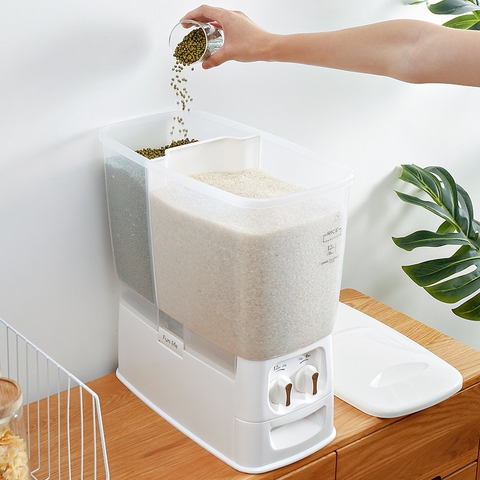 Thùng Gạo Thông Minh 2 Ngăn 18KG (12KG & 6KG) Tiện Lợi Cho Gia Đình Lớn | Jianxia - Gia dụng Plus