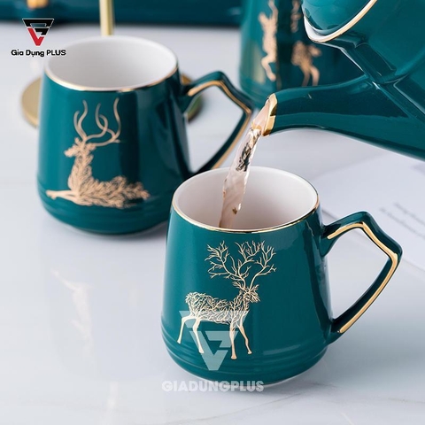 Bộ ấm trà sứ xanh ngọc cổ vịt, hươu sừng tấm quý tộc phong cách Bắc Âu sang trọng Qianhuiju (QH-0610) - Gia dụng Plus