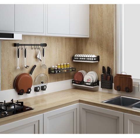 Bộ Kệ Phòng Bếp Inox, Sơn Tĩnh Điện Dán Tường Cao Cấp - Giải Phóng Không Gian Nhà Bếp LAZYDO (LZ-0230) - Gia dụng Plus