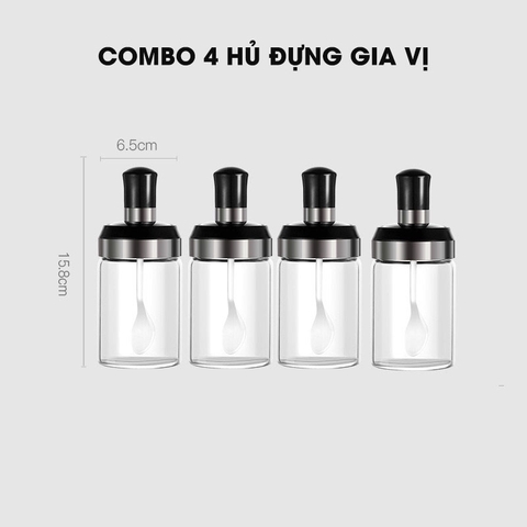 Lọ Đựng Gia Vị Muỗng Nắp Thuỷ Tinh Borosilicate (Màu Trắng) Có Nắp Viền INOX 304 | KUAKE - Gia dụng Plus