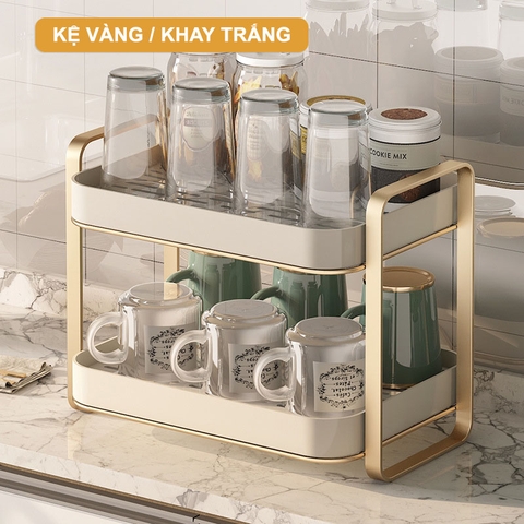Khay kệ nhựa cao cấp phong cách sang trọng úp ly cốc, chén, khay trà có rảnh thoát nước phong cách Bắc Âu (YM-0552) - Gia dụng Plus
