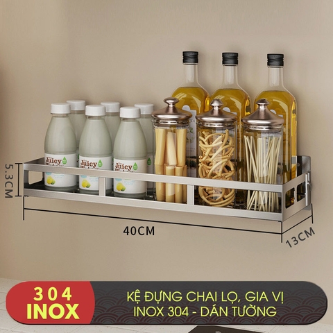 Bộ Các Loại Kệ Giá Cho Phòng Bếp INOX 304, Màu Nguyên Bản Dán Tường | Tối Ưu Không Gian | TIGGANG - Gia dụng Plus
